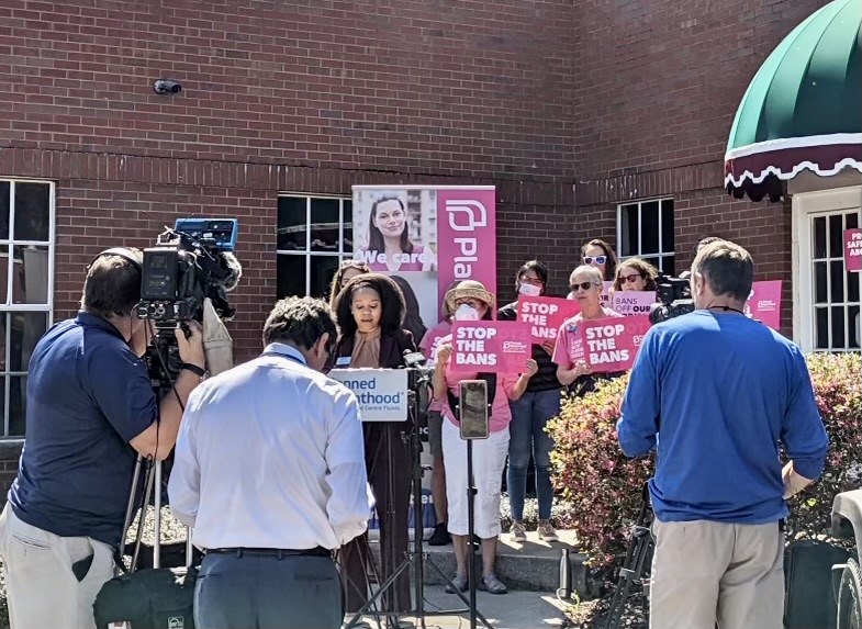 Jennifer De Jesus speaking at a press conference opposing Florida H.B. 5